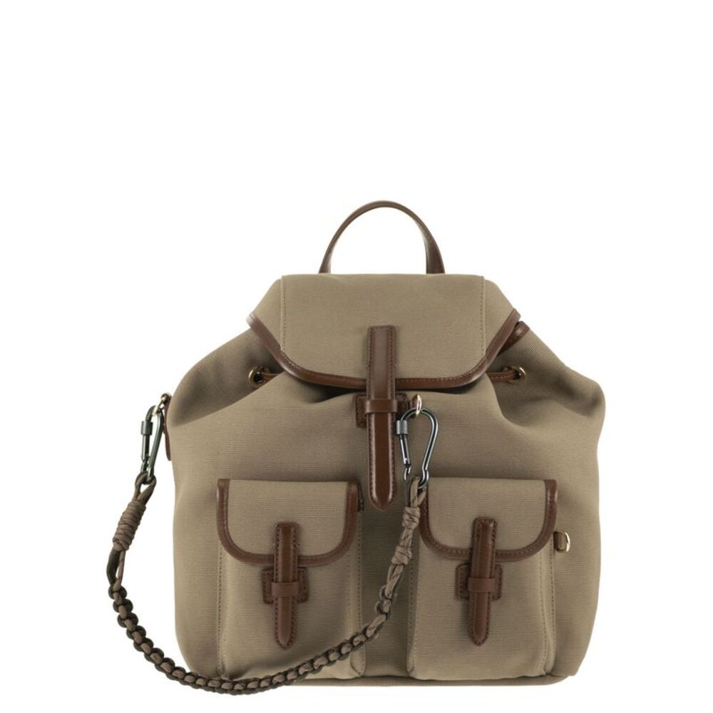 Weekend Maxmara Women Wkapopoli - Cotton Canvas Backpack With Leather Trims